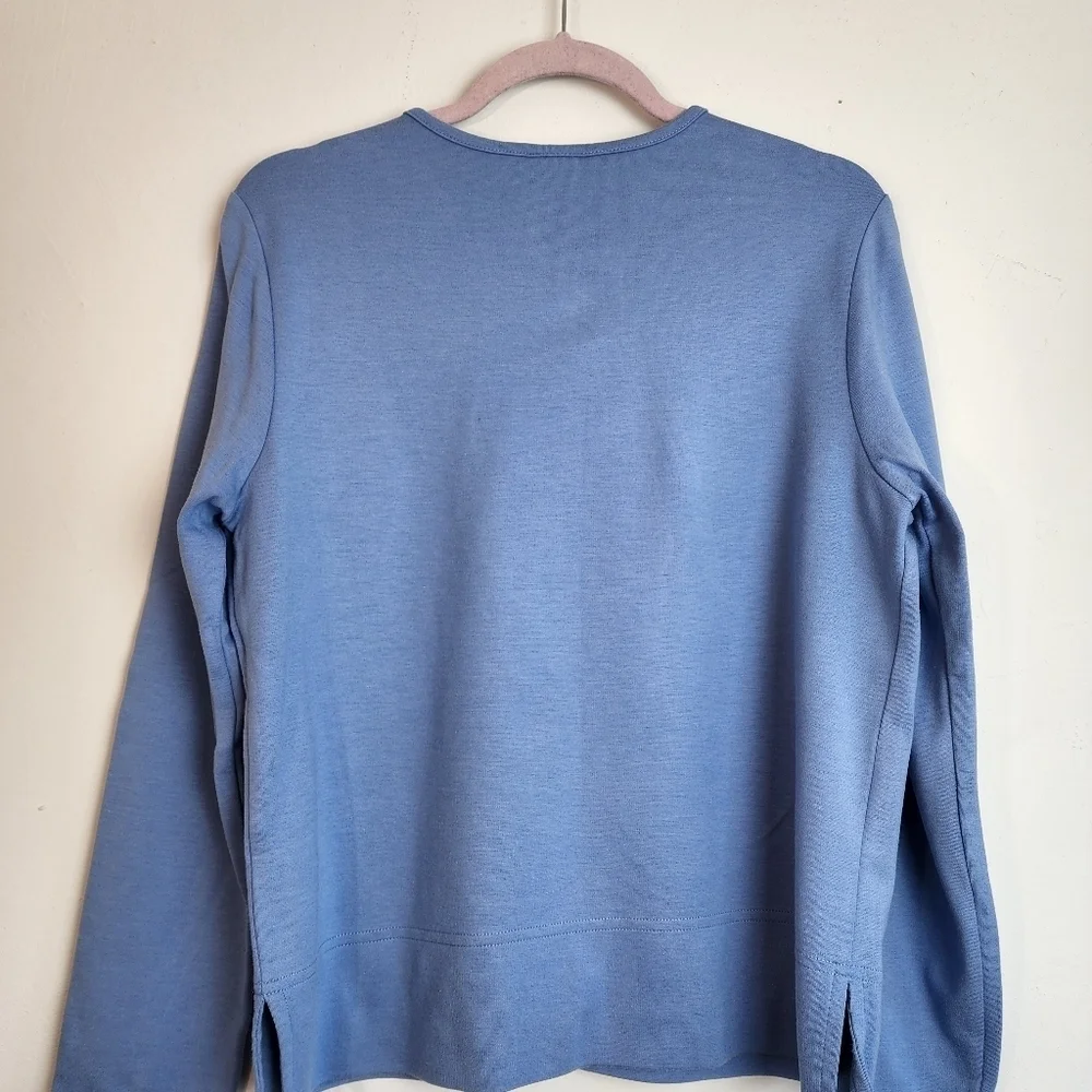 L.L.Bean Blue Round Neck Long Sleeve Open Cotton Women's Cardigan Size M